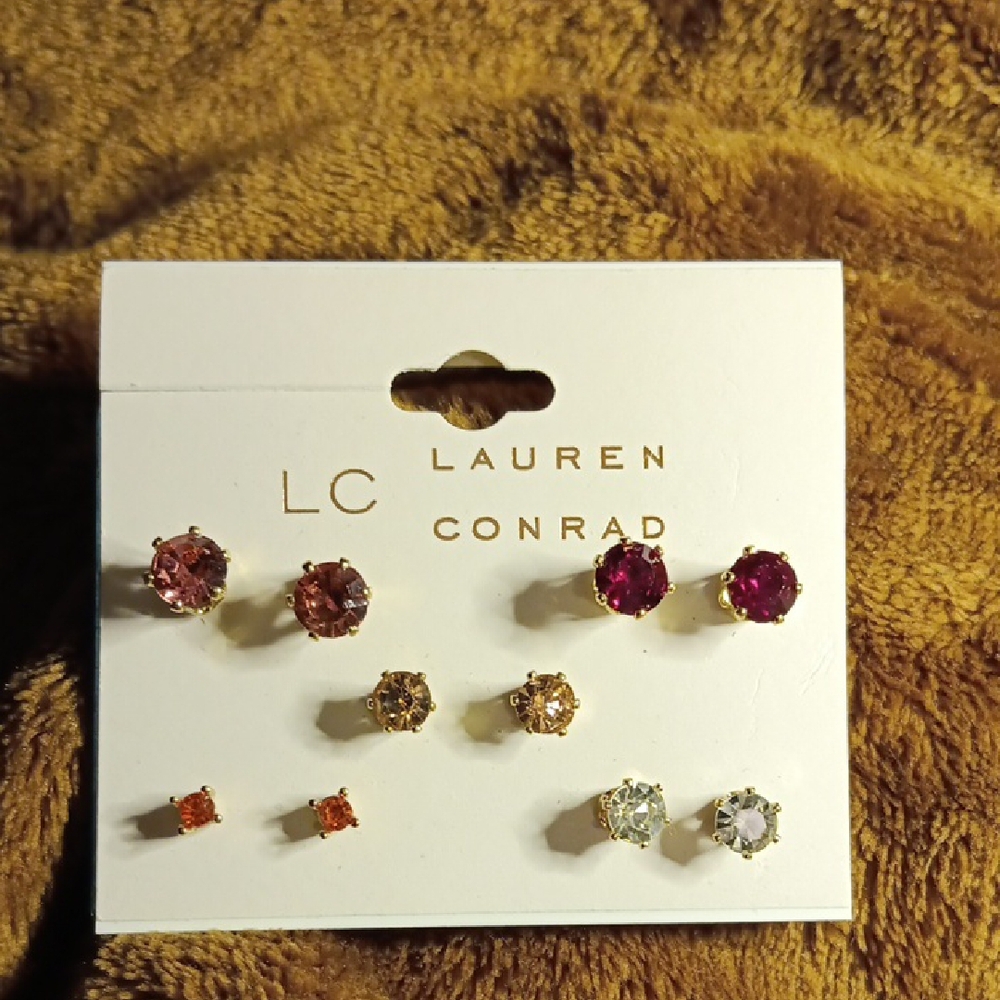LC Lauren Conrad Pink and Gold Stud Earrings Set